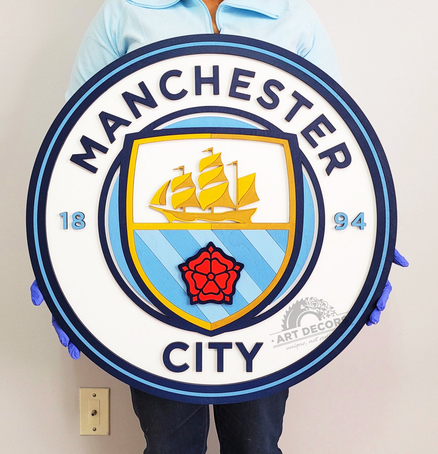 Manchester City FC 3D Wood Sign | Medallion Man Cave Games Room Decor