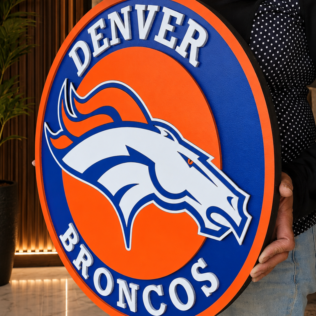 Denver Broncos 3D Wooden Sports Sign | Man Cave Wall Art, American Football Decoration