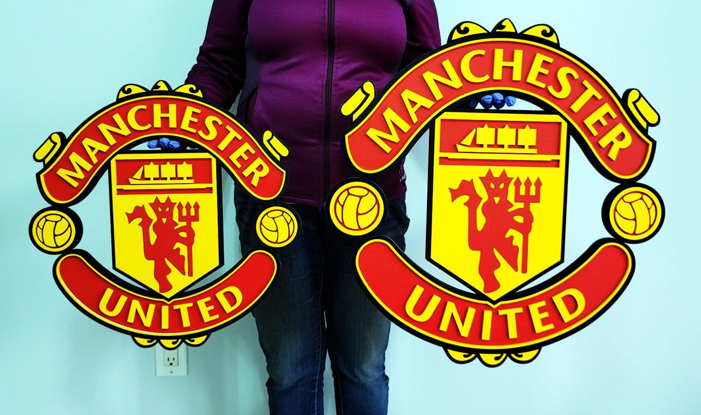 Letrero 3D de Madera de Fútbol del Manchester United | Decoración de Sala de Juegos o Cueva de Hombre