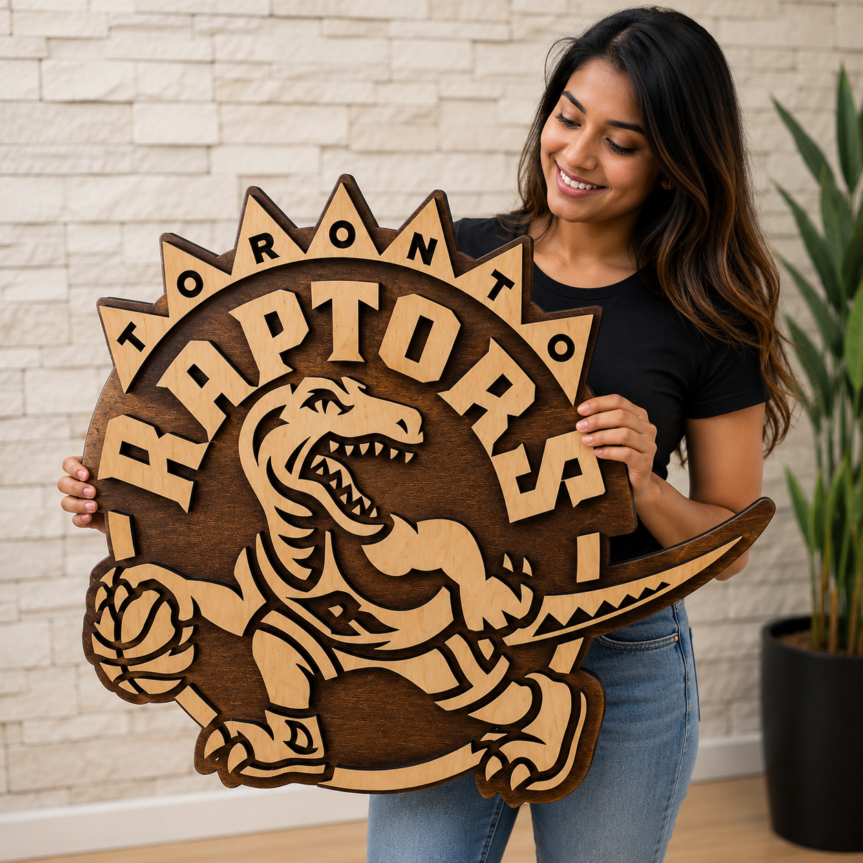 Retro Toronto Raptors 3D Wooden Sign – Rustic Basketball Decor with Canadian Character