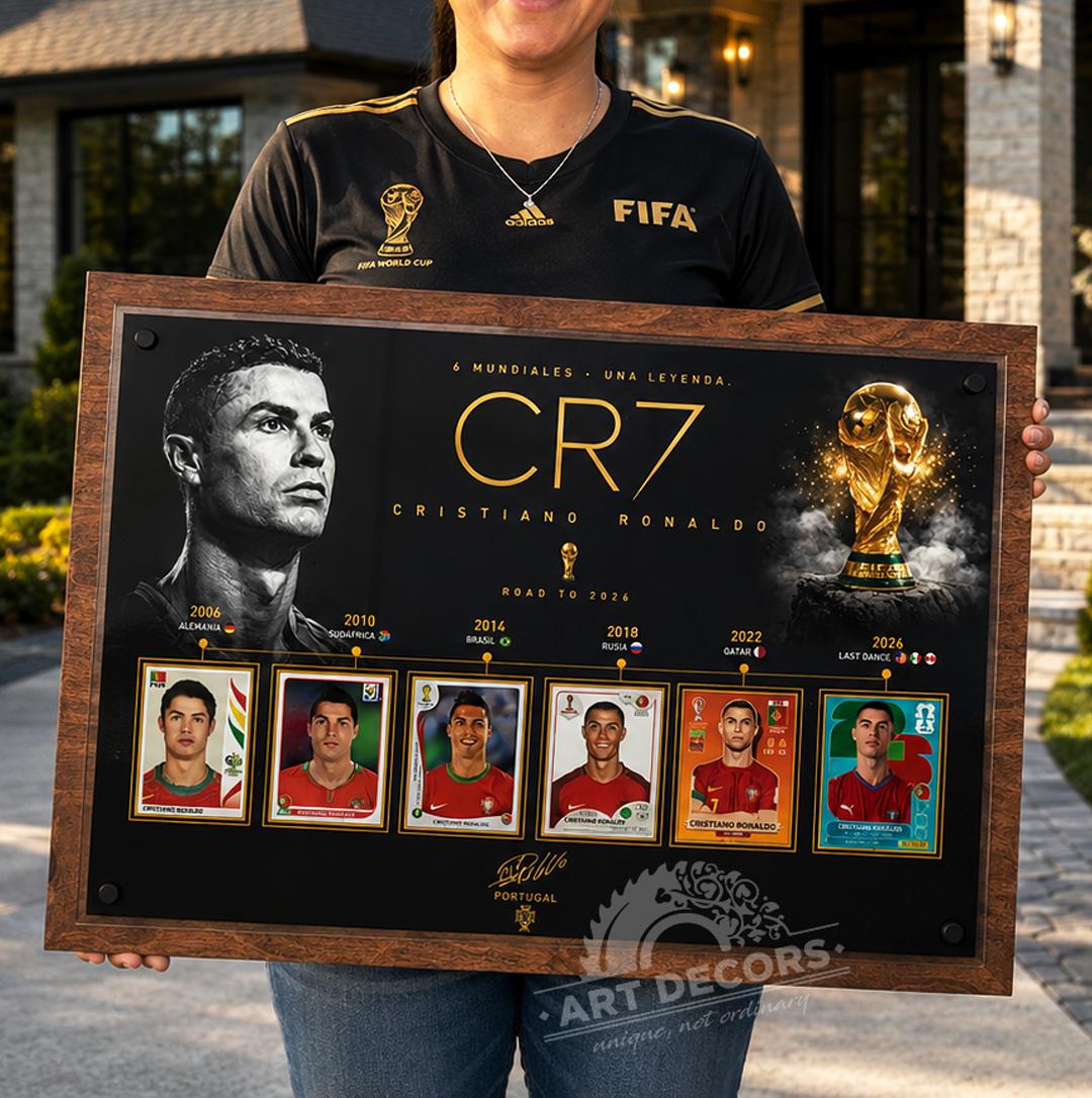 CR7 Cristiano Ronaldo World Cup Legacy 3D Plaque | 3D Wood & Acrylic Display Sign for Ronaldo Fans