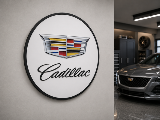 Cadillac 3D Wooden Logo Sign | Round Car Medallion Wall Art | Luxury Garage, Man Cave &amp; Automotive Decor