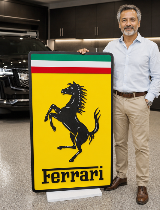🏎️ Ferrari 3D Multi-Layer Wooden Logo Sign | Luxury Car Wall Decor | 🏁 Garage, Man Cave &amp; Supercar Enthusiast Gift