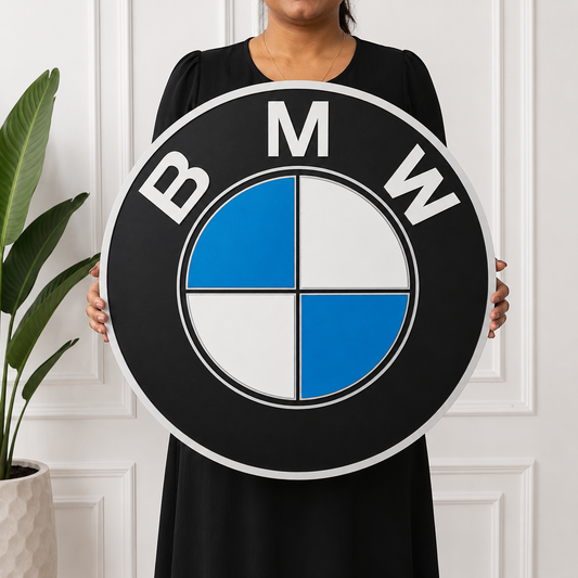 BMW 3D Wooden Logo Sign | Round BMW Club Medallion Wall Art | Man Cave, Garage &amp; Automotive Decor