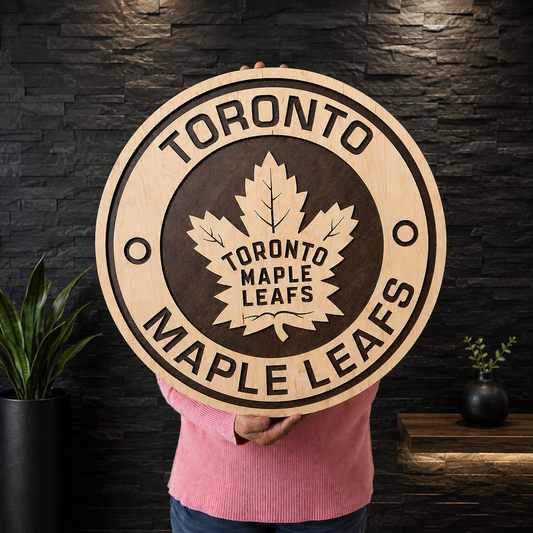 Letrero de madera 3D de los Toronto Maple Leafs | Decoración rústica de hockey de abedul