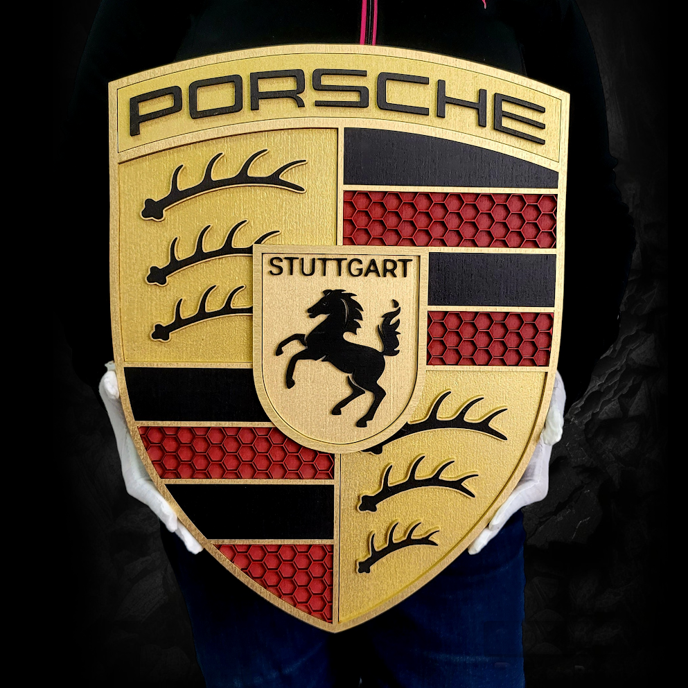Porsche 3D Logo Sign – Premium Wooden Wall Art for Garage, Man Cave & Porsche Enthusiasts