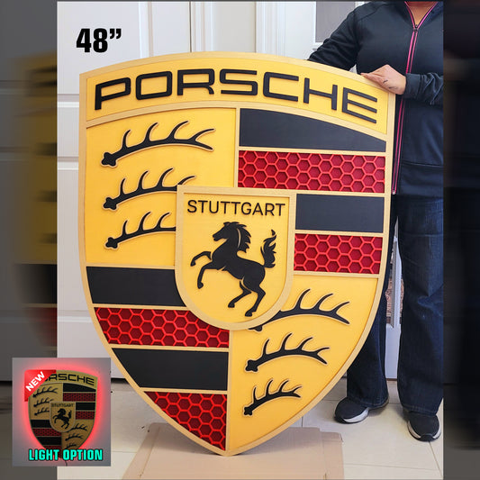 Porsche 3D Logo Sign – Premium Wooden Wall Art for Garage, Man Cave & Porsche Enthusiasts