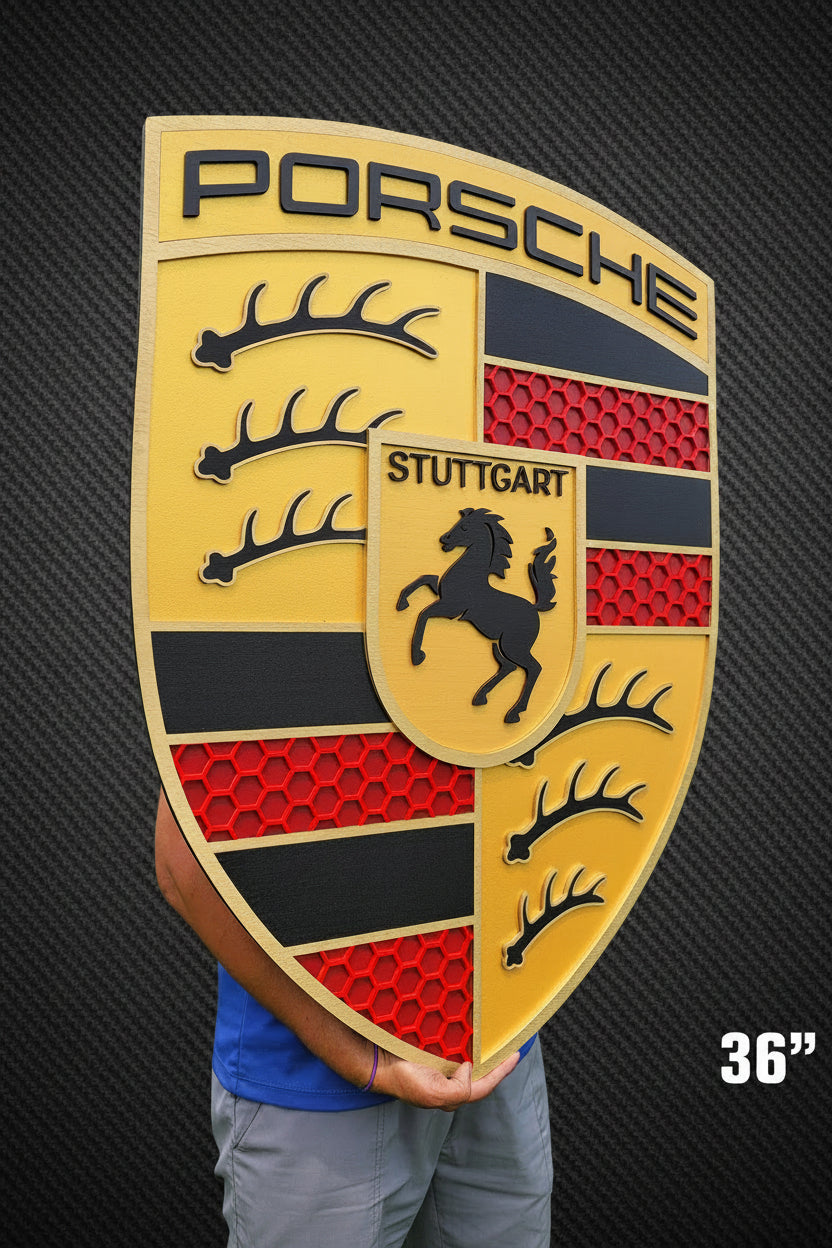 Porsche 3D Logo Sign – Premium Wooden Wall Art for Garage, Man Cave & Porsche Enthusiasts