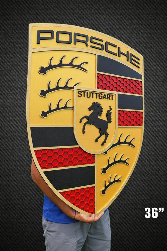 Porsche 3D Logo Sign – Premium Wooden Wall Art for Garage, Man Cave & Porsche Enthusiasts