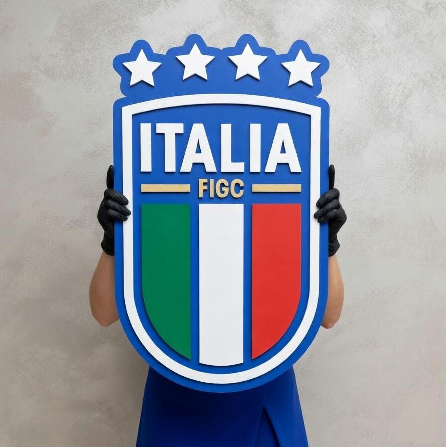 Italy Football Team 3D Wood Sign | FIGC Medallion | Celebrate the Azzurri in Style