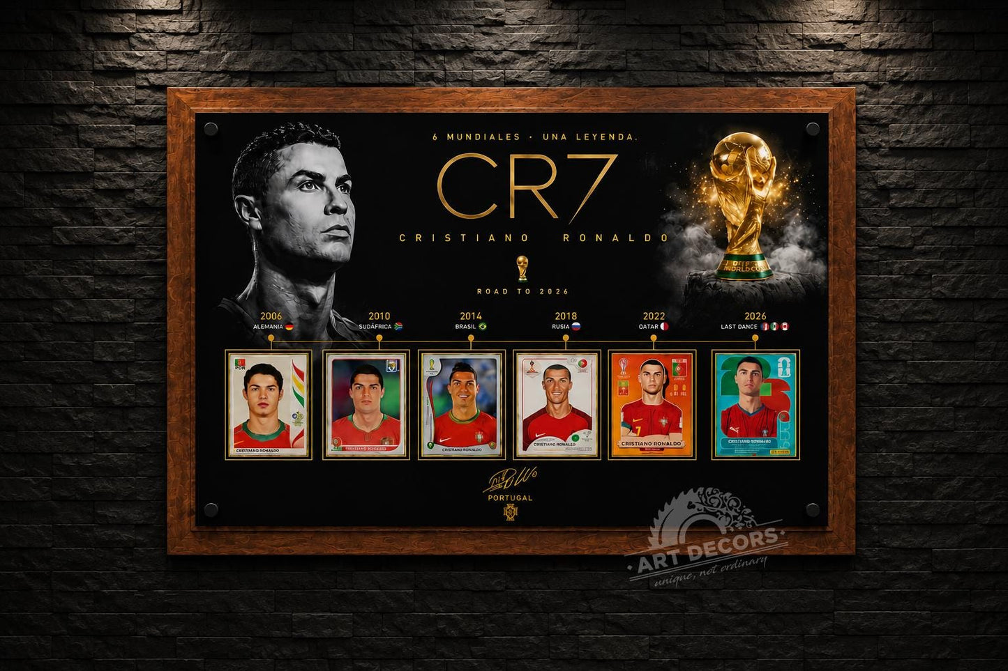 CR7 Cristiano Ronaldo World Cup Legacy 3D Plaque | 3D Wood & Acrylic Display Sign for Ronaldo Fans