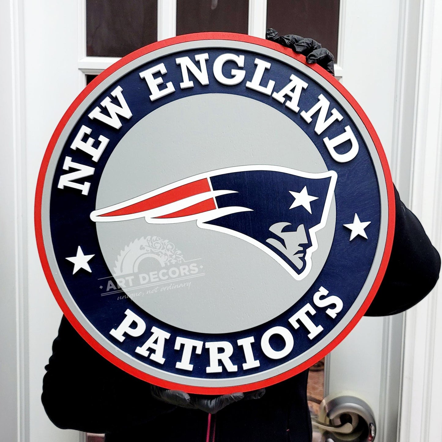 New England Patriots 3D Multi-Layer Wooden Logo Sign | NFL Wall Decor | Man Cave, Sports Bar &amp; Game Room Fan Gift