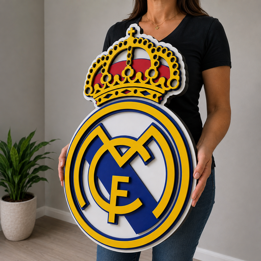 Real Madrid CF 3D Wooden Sign – Premium Football Wall Art for Madrid Fans