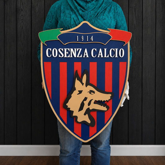 Cosenza Calcio 3D Wooden Football Sign | Italian Team Medallion, Man Cave Decor