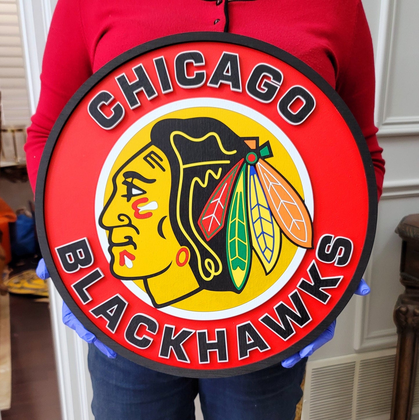 Chicago Blackhawks 3D Wood Sign | Ice Hockey Team Medallion, Man Cave Decoration