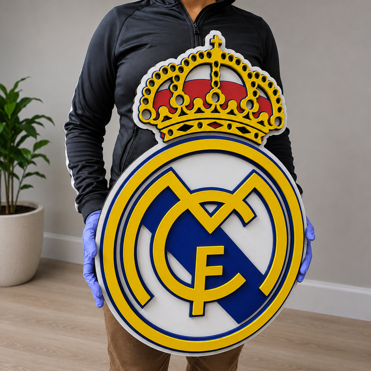 Real Madrid CF 3D Wooden Sign – Premium Football Wall Art for Madrid Fans