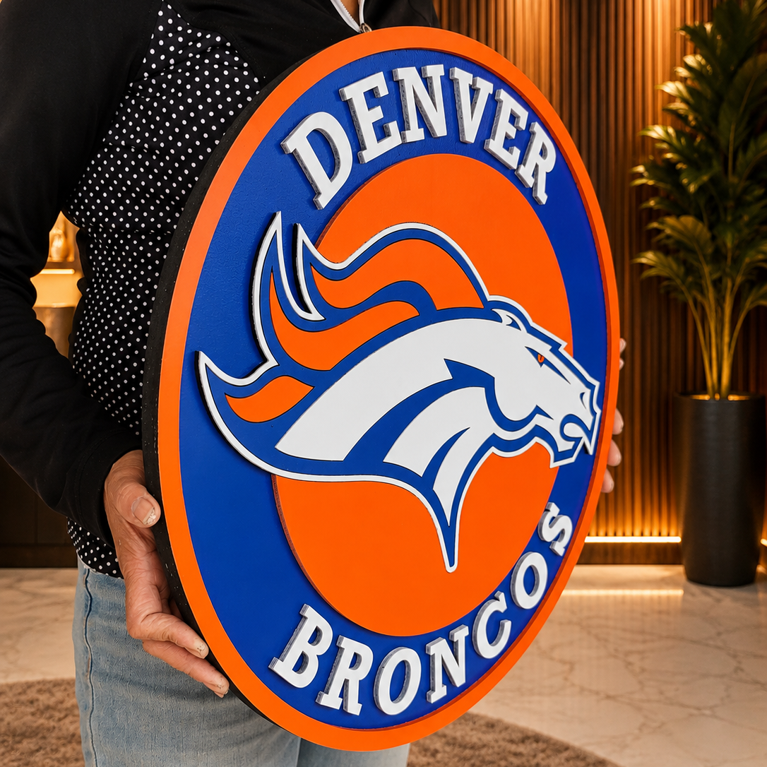 Denver Broncos 3D Wooden Sports Sign | Man Cave Wall Art, American Football Decoration