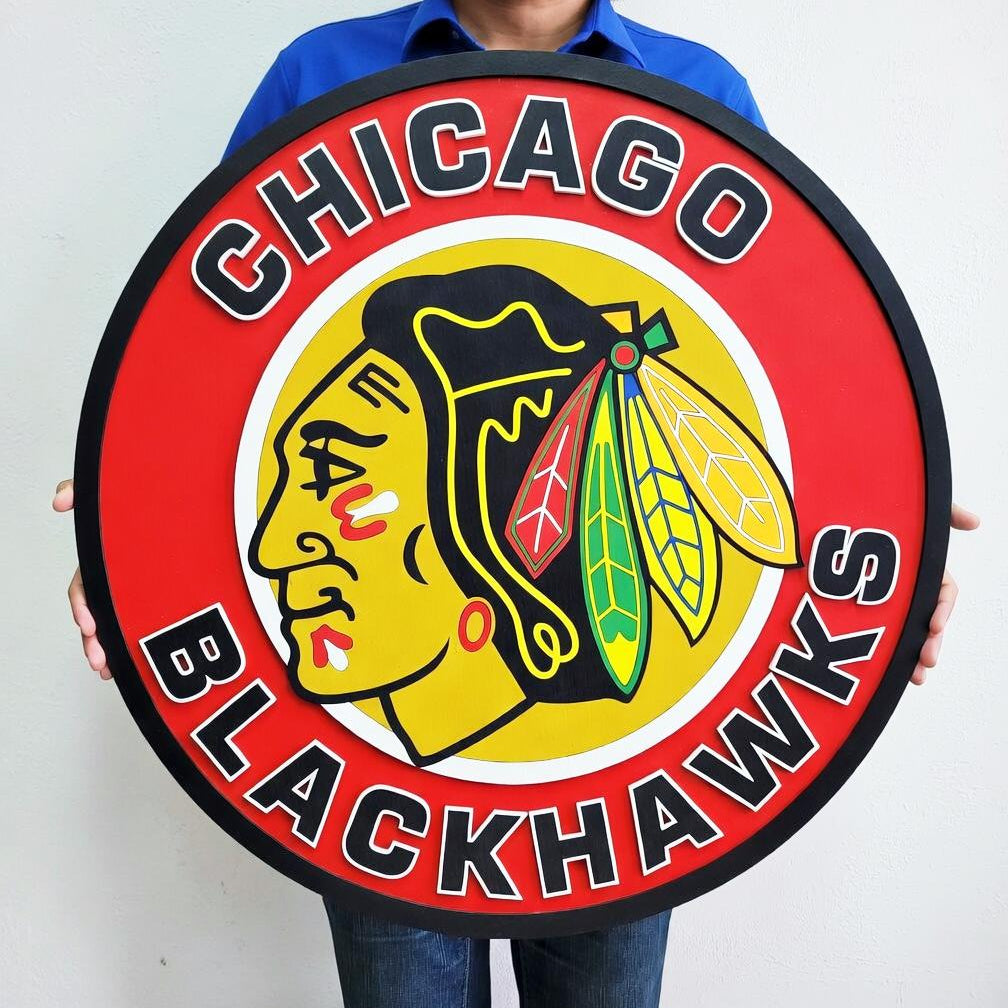 Chicago Blackhawks 3D Wood Sign | Ice Hockey Team Medallion, Man Cave Decoration