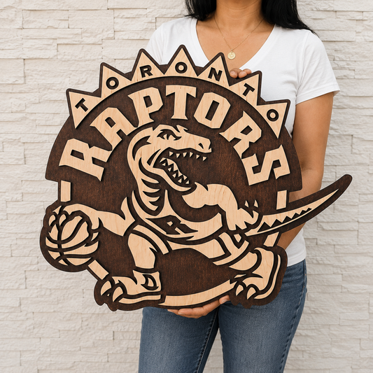 Retro Toronto Raptors 3D Wooden Sign – Rustic Basketball Decor with Canadian Character