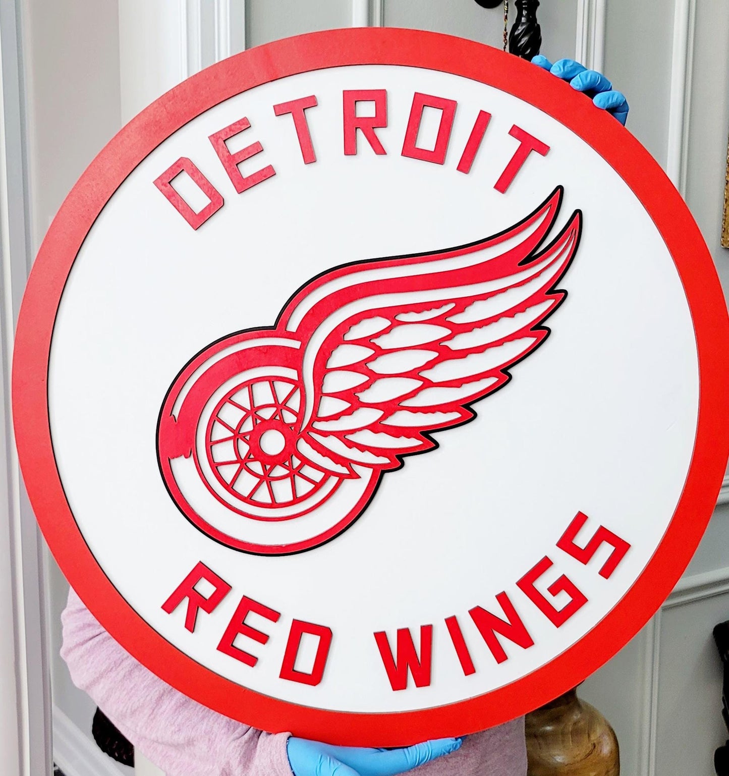 Panneau en bois 3D Detroit Red Wings | Décoration de caverne d'homme multicouche