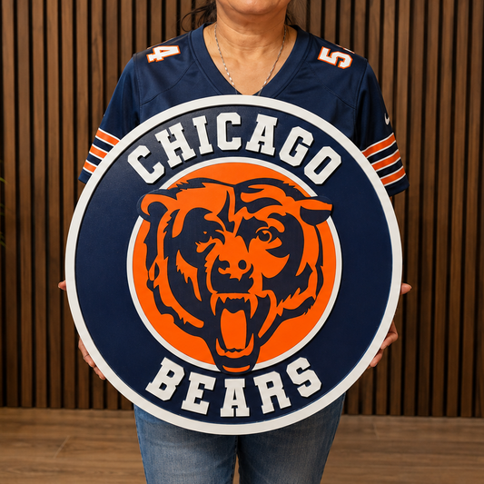 Chicago Bears 3D Wood Logo Sign – Football Wall Decor for True Fans