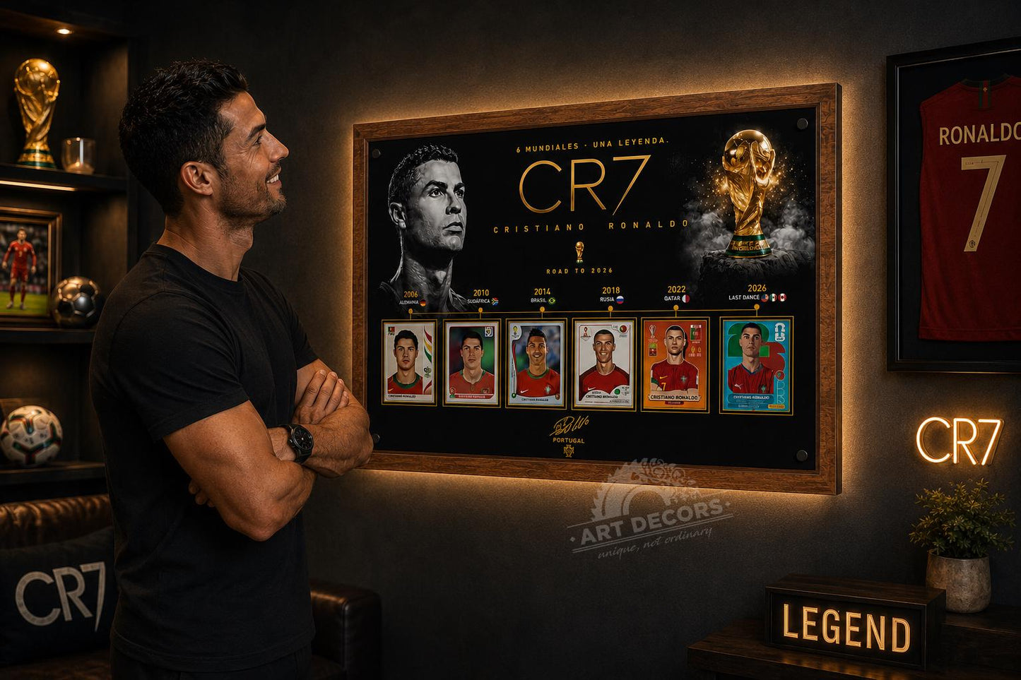 CR7 Cristiano Ronaldo World Cup Legacy 3D Plaque | 3D Wood & Acrylic Display Sign for Ronaldo Fans