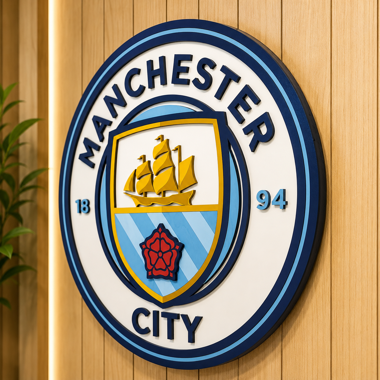 Manchester City FC 3D Wood Sign | Medallion Man Cave Games Room Decor