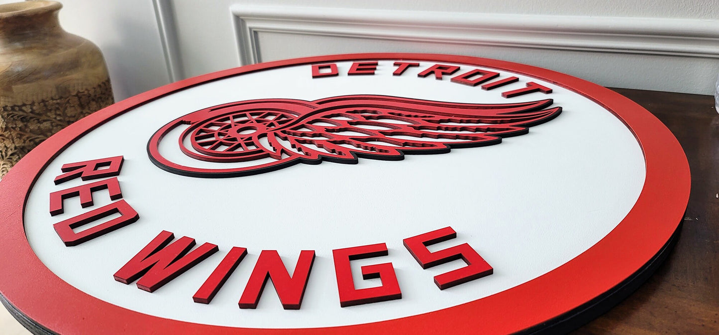 Panneau en bois 3D Detroit Red Wings | Décoration de caverne d'homme multicouche