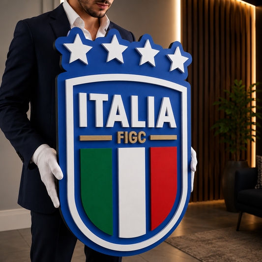 Italy Football Team 3D Wood Sign | FIGC Medallion | Celebrate the Azzurri in Style