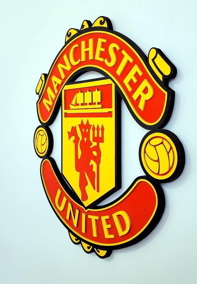 Letrero 3D de Madera de Fútbol del Manchester United | Decoración de Sala de Juegos o Cueva de Hombre