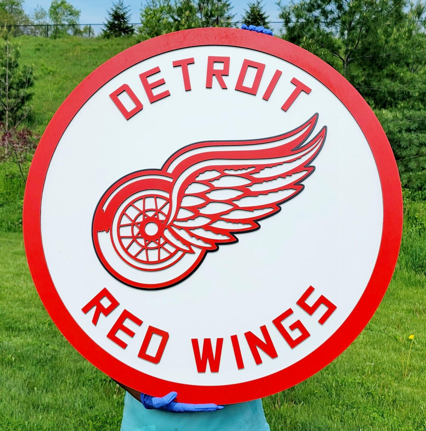 Panneau en bois 3D Detroit Red Wings | Décoration de caverne d'homme multicouche