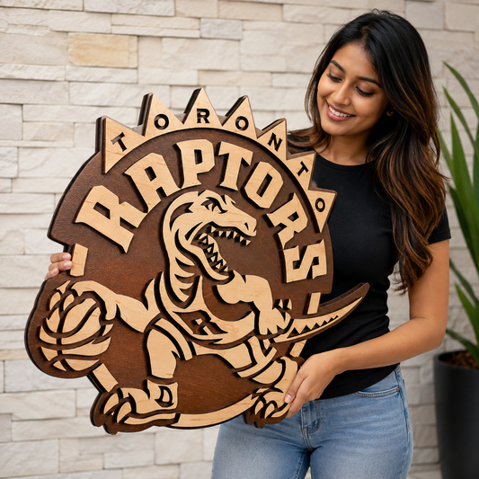 Retro Toronto Raptors 3D Wooden Sign – Rustic Basketball Decor with Canadian Character