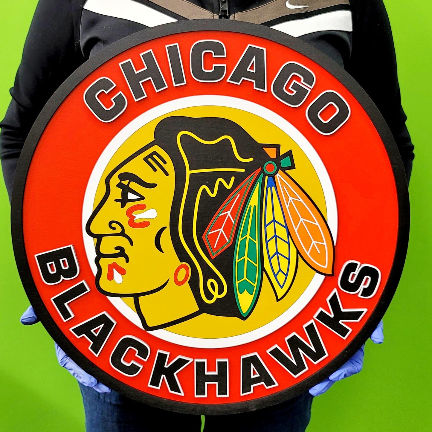 Chicago Blackhawks 3D Wood Sign | Ice Hockey Team Medallion, Man Cave Decoration