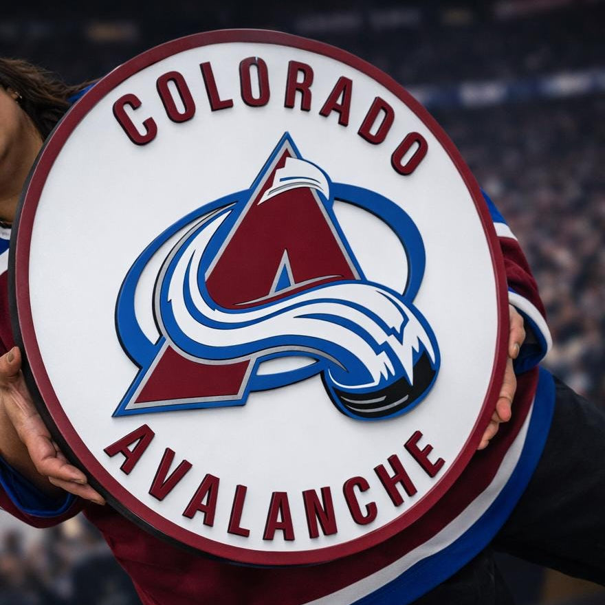 Colorado Avalanche 3D wood sign with layered maple and birch construction. Premium hockey wall decor for man caves, game rooms and Avalanche fan gifts.
