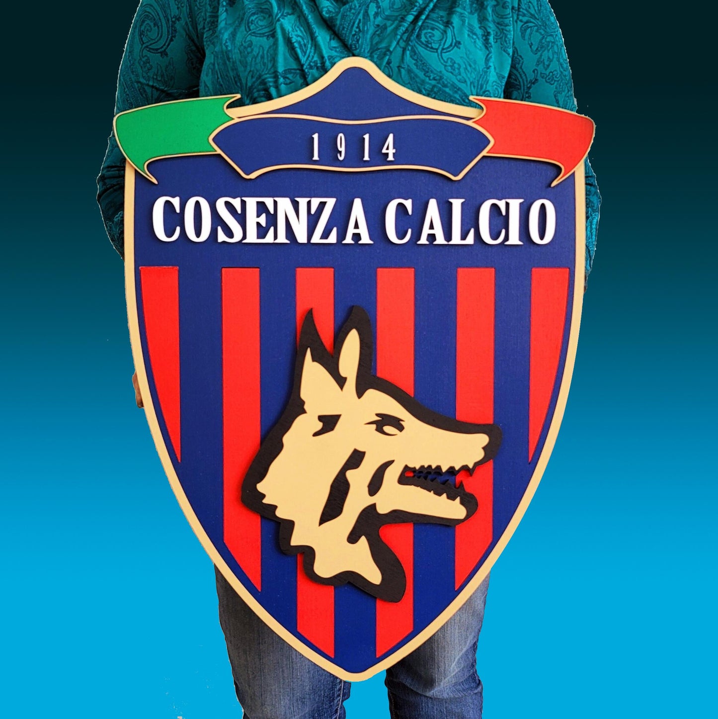 Cosenza Calcio 3D Wooden Football Sign | Italian Team Medallion, Man Cave Decor