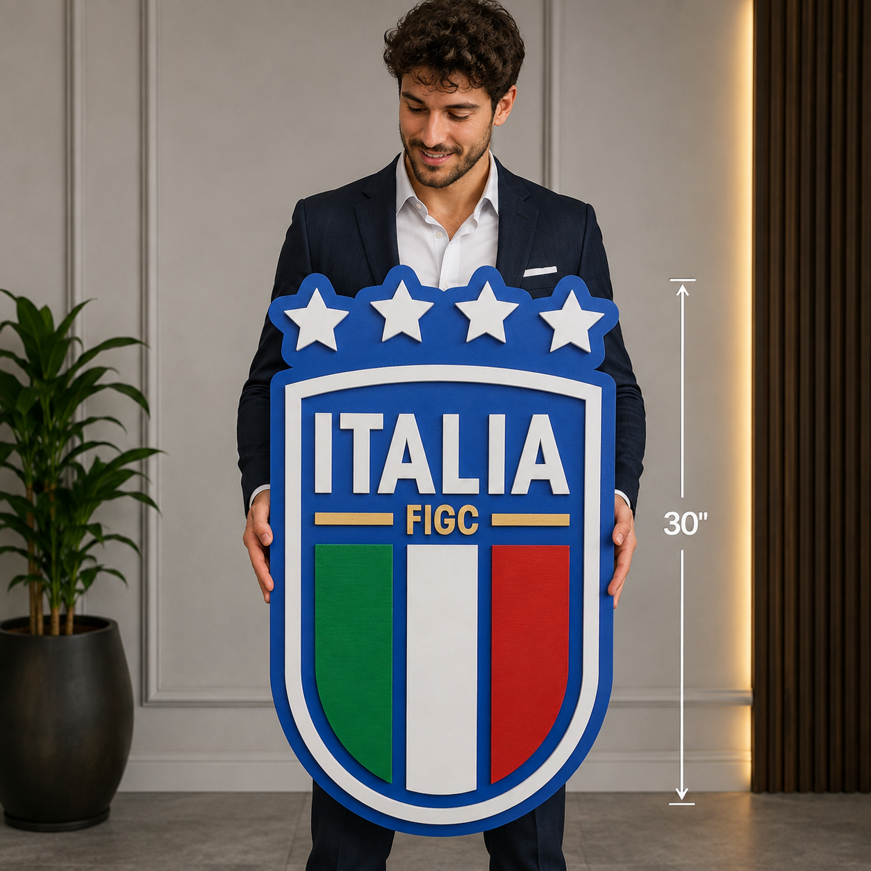 Italy Football Team 3D Wood Sign | FIGC Medallion | Celebrate the Azzurri in Style