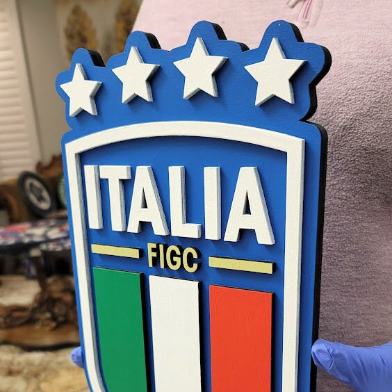 Italy Football Team 3D Wood Sign | FIGC Medallion | Celebrate the Azzurri in Style