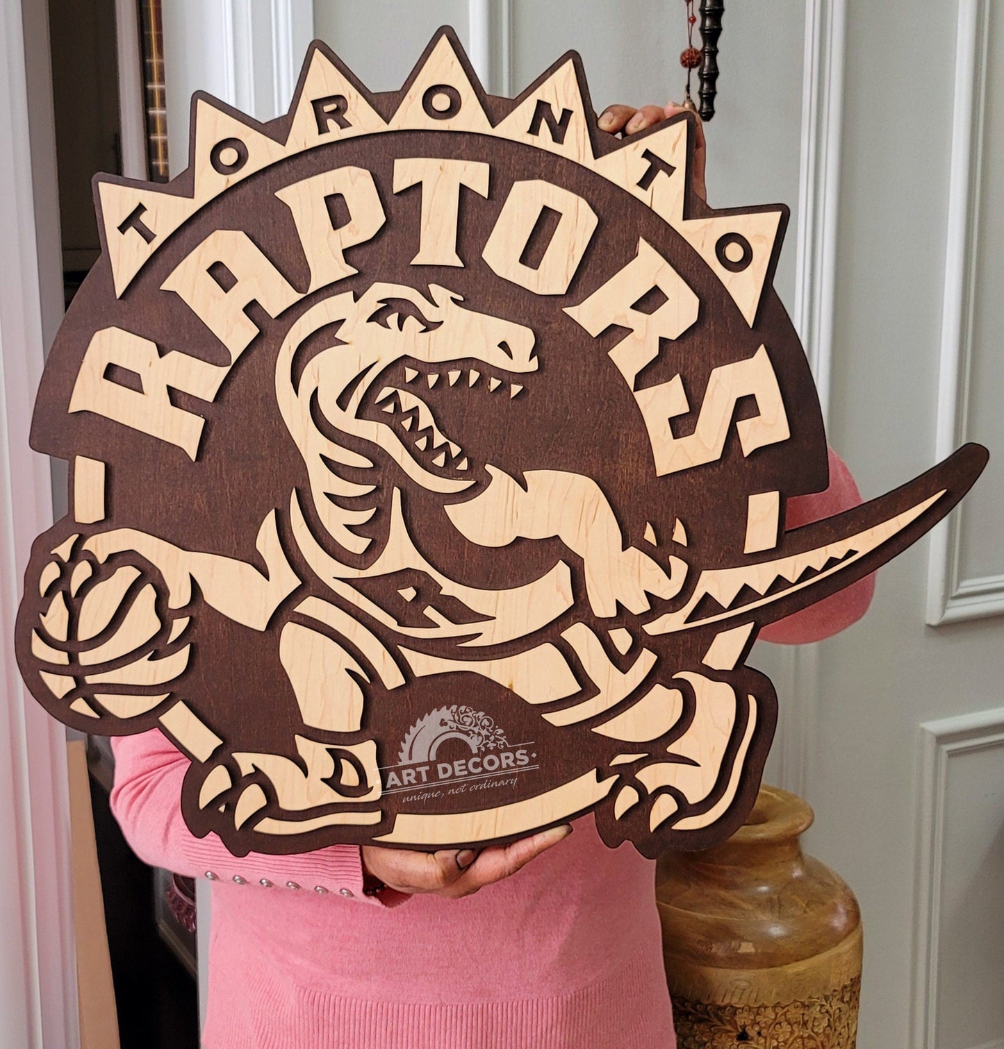 Retro Toronto Raptors 3D Wooden Sign – Rustic Basketball Decor with Canadian Character