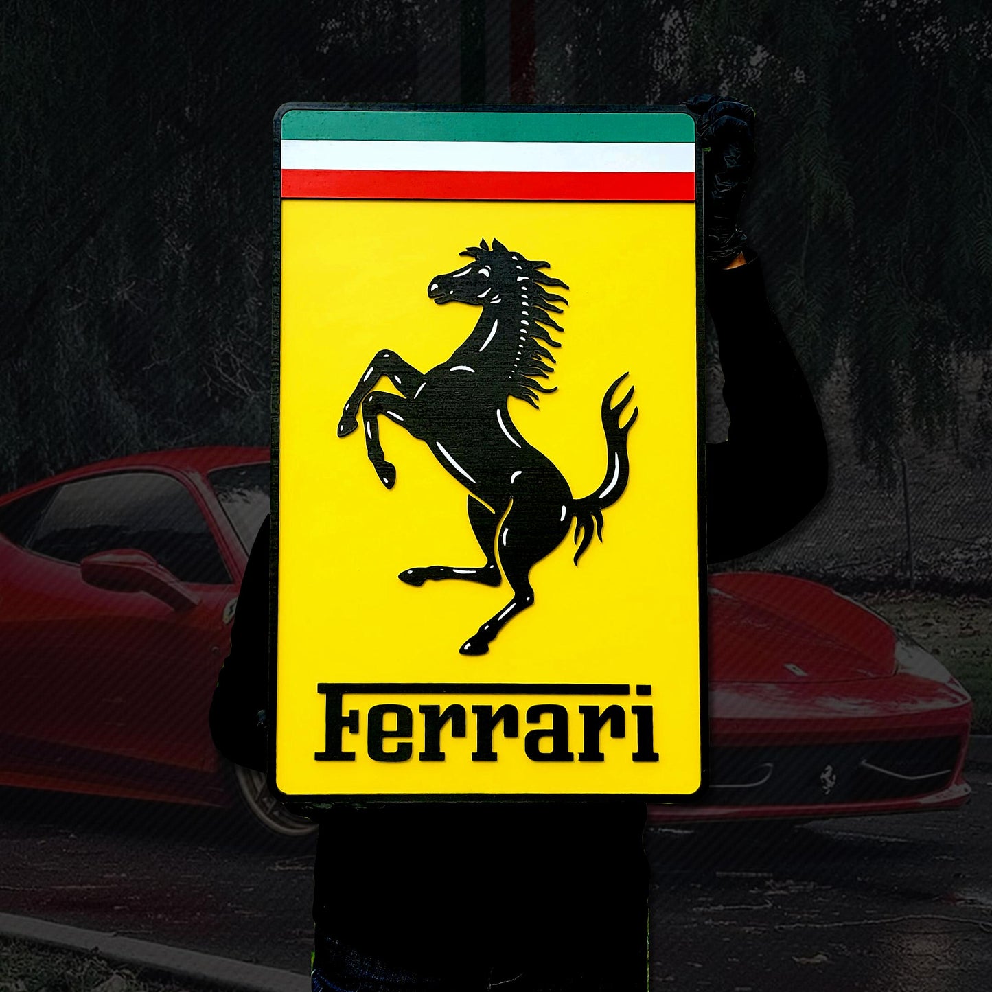🏎️ Ferrari 3D Multi-Layer Wooden Logo Sign | Luxury Car Wall Decor | 🏁 Garage, Man Cave &amp; Supercar Enthusiast Gift