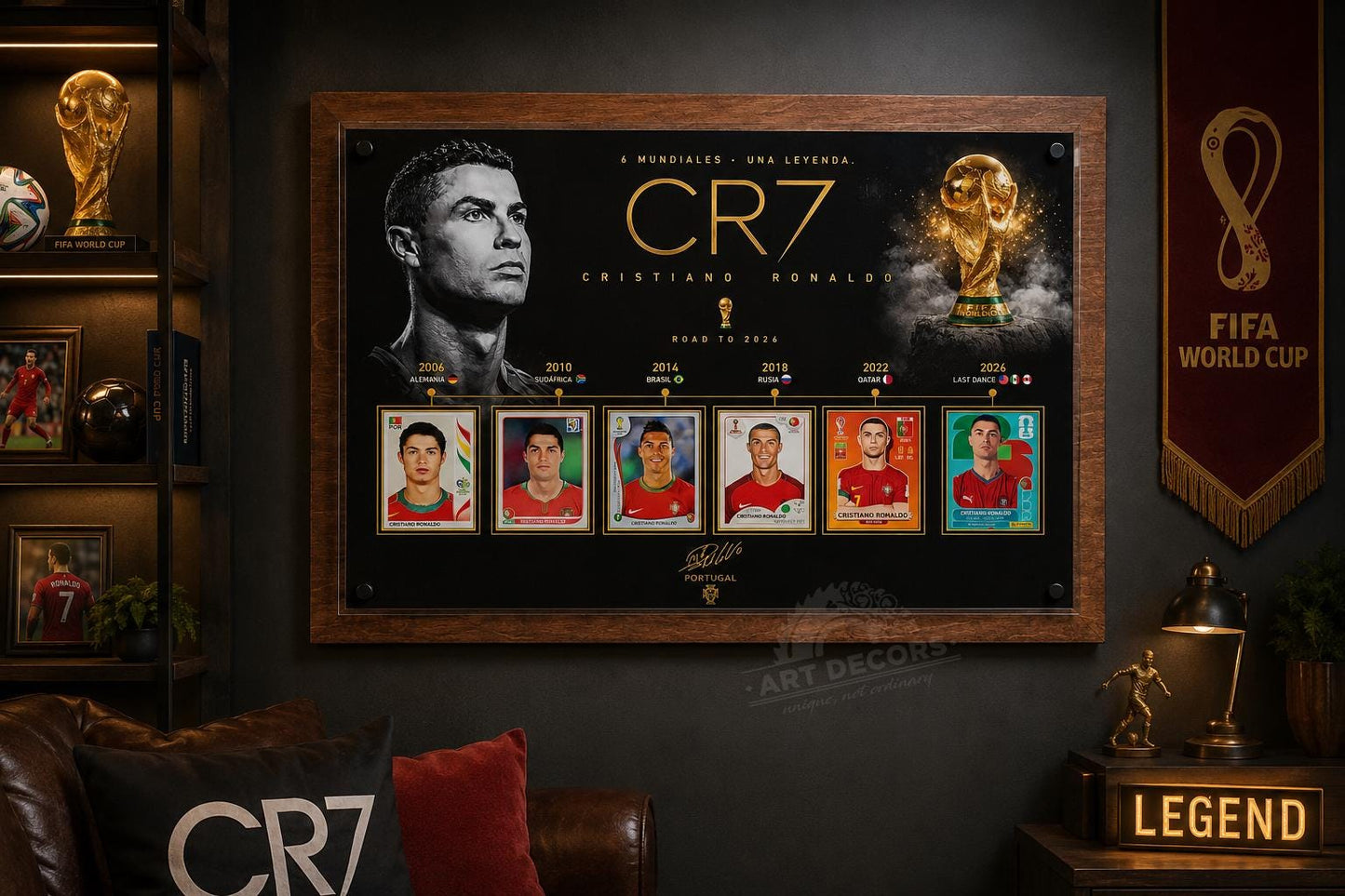 CR7 Cristiano Ronaldo World Cup Legacy 3D Plaque | 3D Wood & Acrylic Display Sign for Ronaldo Fans
