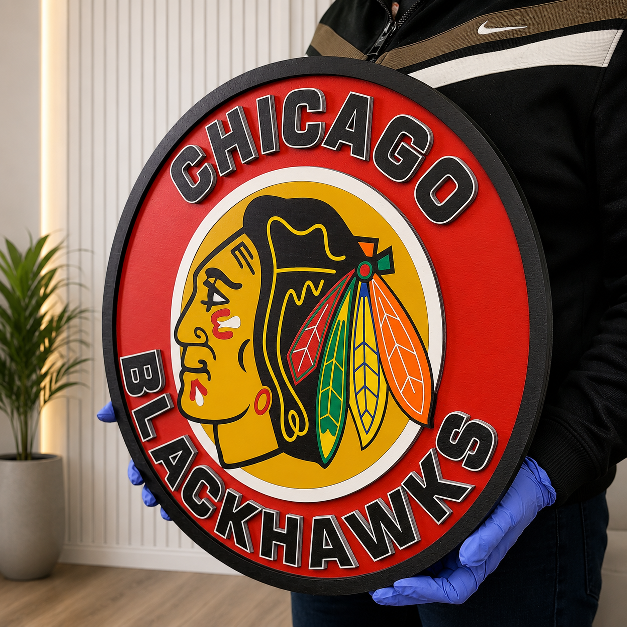 Chicago Blackhawks 3D Wood Sign | Ice Hockey Team Medallion, Man Cave Decoration