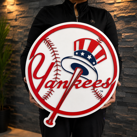 New York Yankees 3D Wood Medallion Sign – Classic Baseball Decor in Real Wood