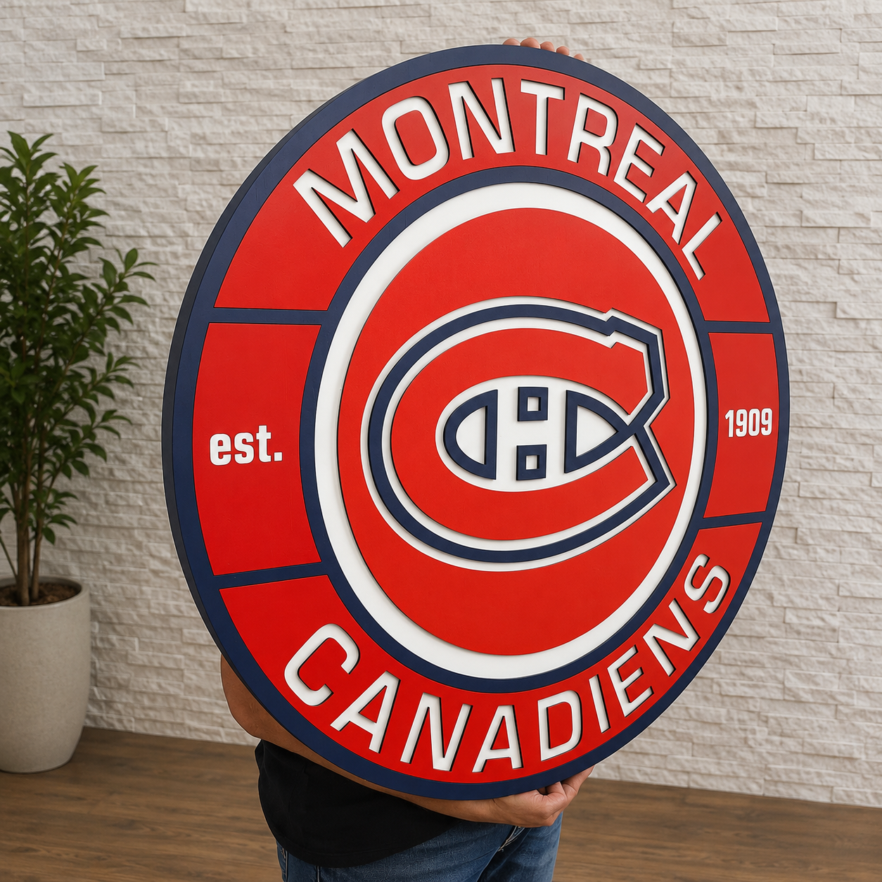 Panneau Logo 3D en Bois des Canadiens de Montréal : Cadeau pour les Fans de Hockey