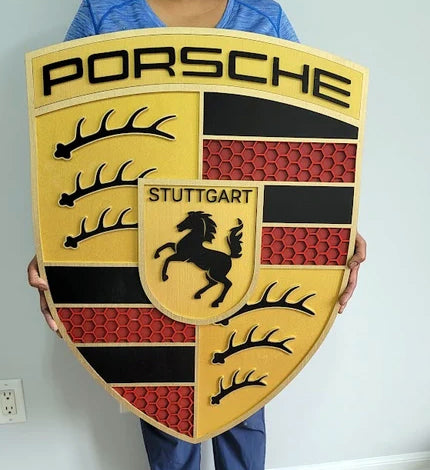 Porsche 3D Logo Sign – Premium Wooden Wall Art for Garage, Man Cave & Porsche Enthusiasts
