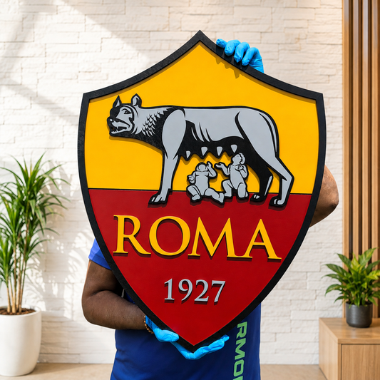 AS Roma 3D Wooden Sign – Italian Football Decor with a Handcrafted Finish