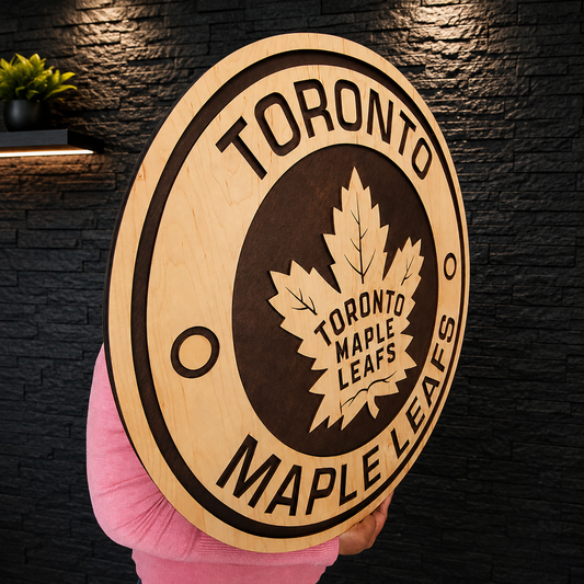 Letrero de madera 3D de los Toronto Maple Leafs | Decoración rústica de hockey de abedul