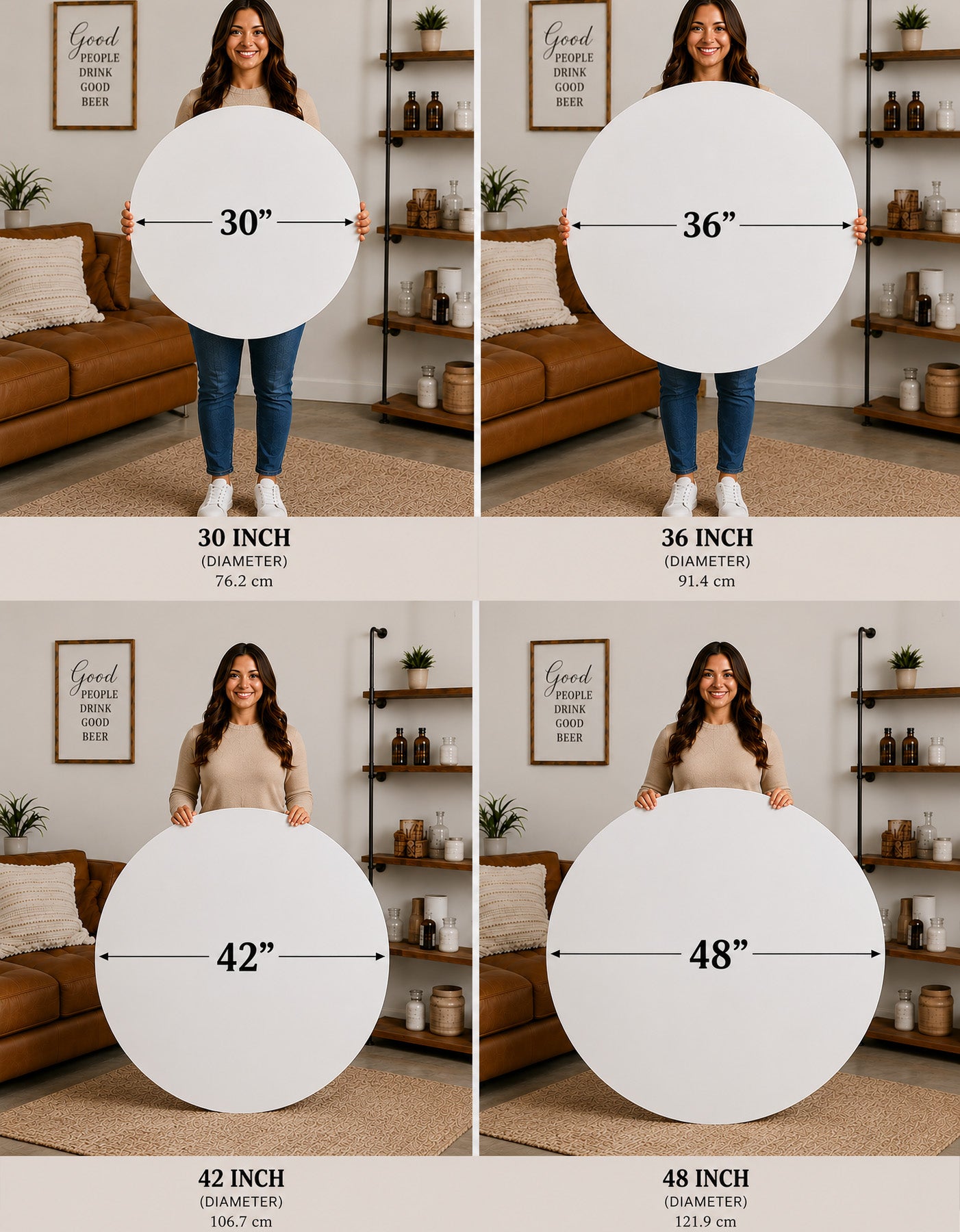 x-large round size chart